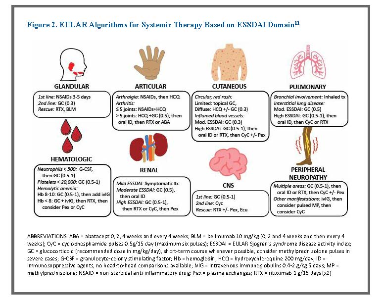 Figure showing algorithms for treatment based on each ESSDAI domain. For more information, please contact Joanne at joanne.nault@uconn.edu