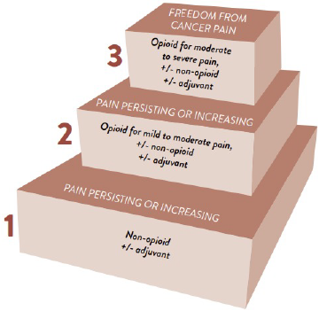Graphic showing step therapy approach to managing chronic cancer pain.