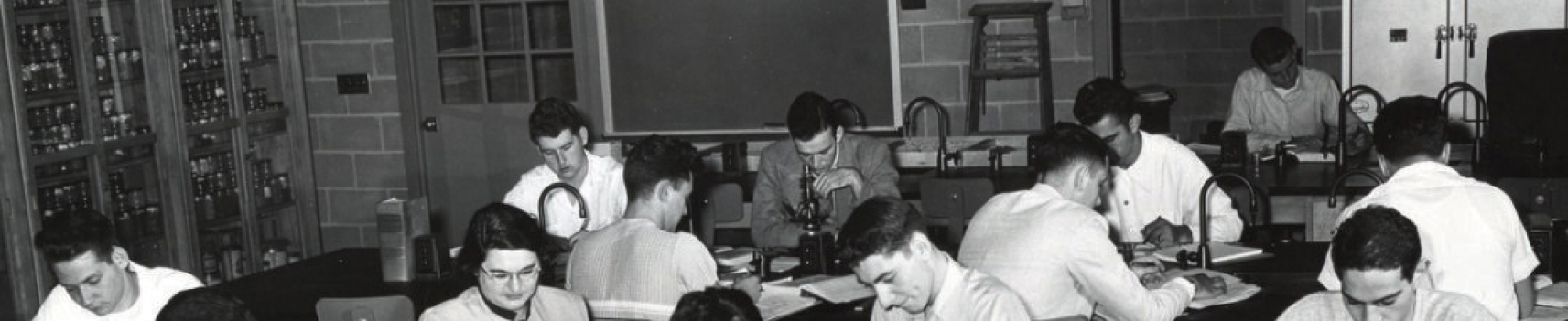 vintage photo of students in a pharmacy class