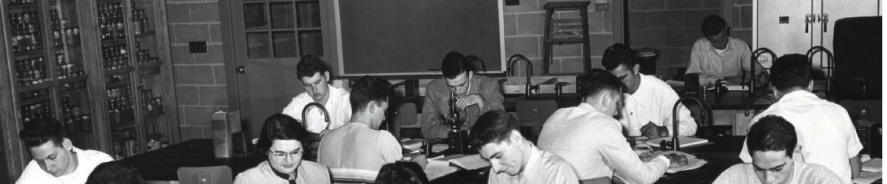 vintage photo of students in a pharmacy class