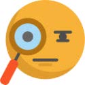 Yellow emoji face with magnifying glass up to one eye