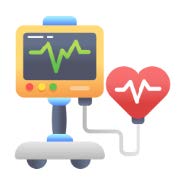 ECG monitor displaying a cardiac rhythm is hooked up to a cartoon heart