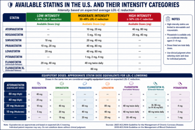 Available Statins in the US and their Intensity Categories table